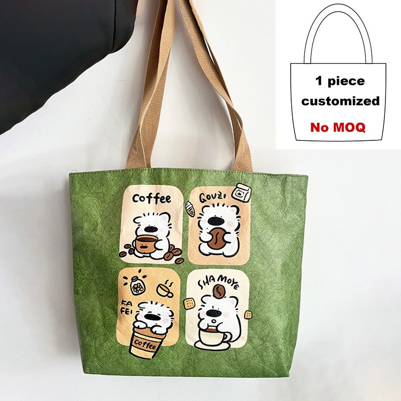 1 Piece Custom Tote Bag for Your Design Waterproof Dupont Paper Beach Bag Large Capacity Eco Shopping Shoulder Bag Woman