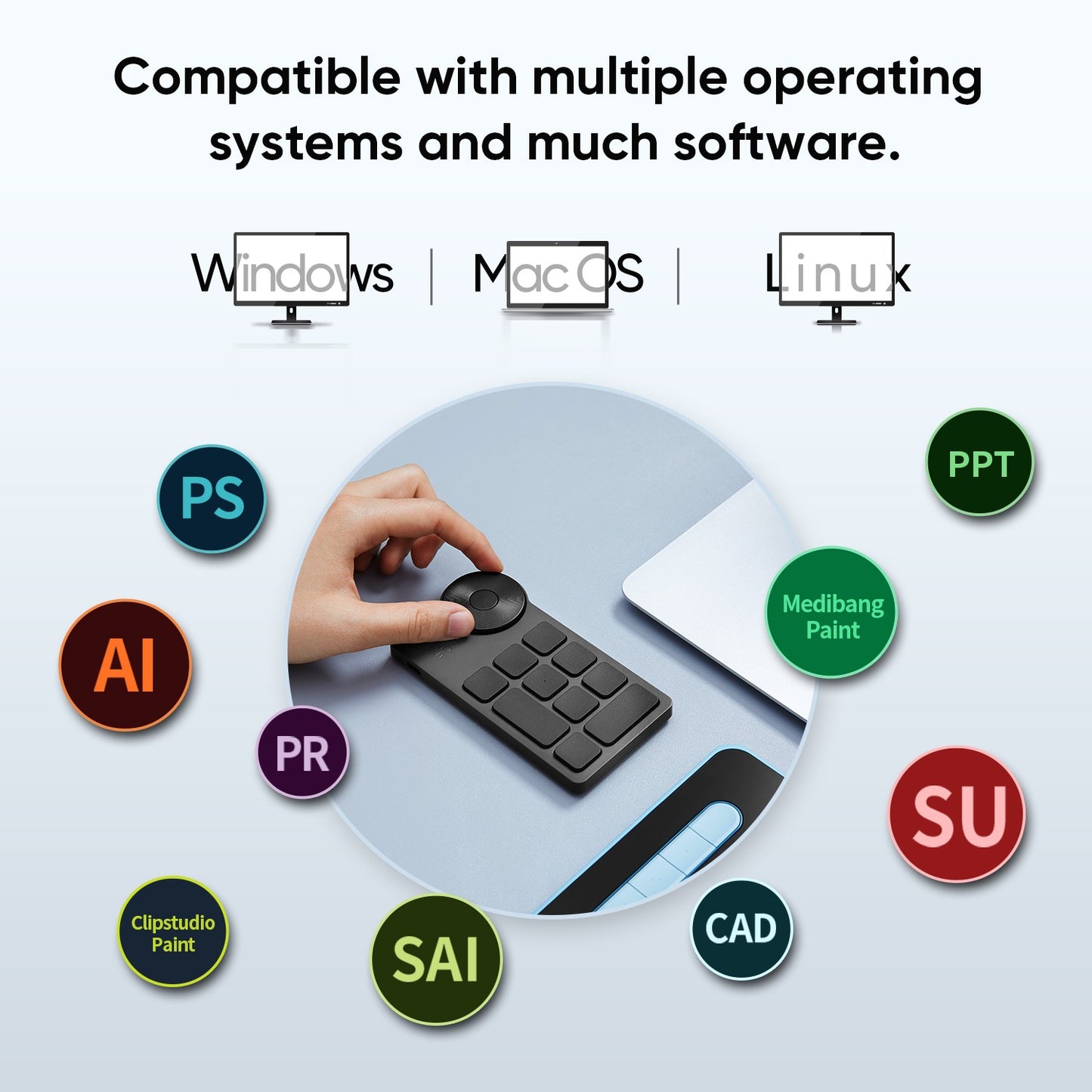 XPPen Controle Remoto sem Fio com Teclas de Atalho Express Key Bluetooth 5.0, teclas de atalho personalizáveis para monitor de tablet gráfico com caneta