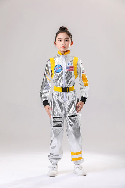 Astronaut Costume Kids Astronaut Silver Jumpsuit Space Themed Party Dress Up Boys Girls Spaceman Cosplay Children Space Suit