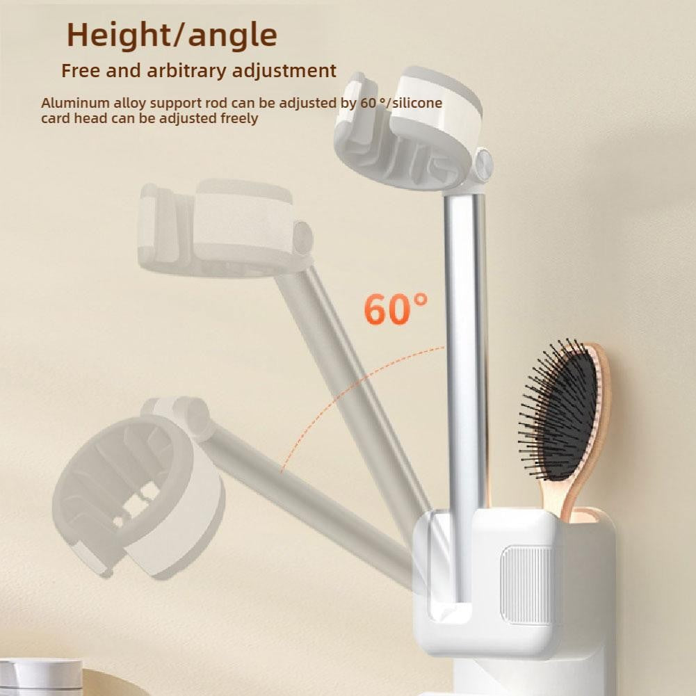 Suporte de Secador de Cabelo Ajustável em Ângulo, Sem Furo, Fixado na Parede, Suporte para Secador de Cabelo para Banheiro, Prateleira de Armazenamento para Mãos Livres