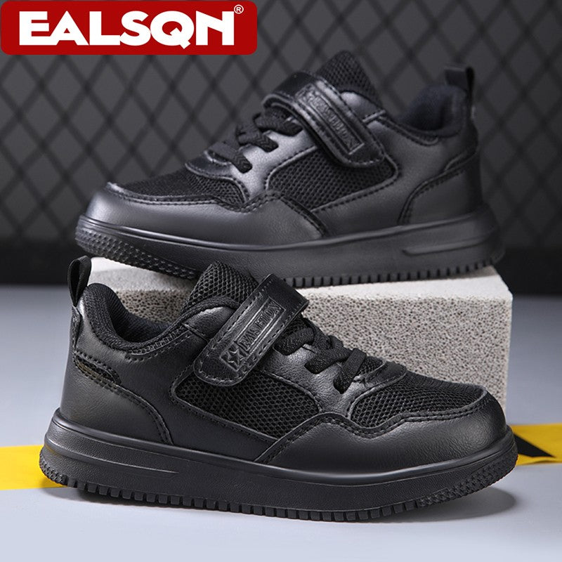 Children's Fashion Sports Shoes Black Student Kids Boys & Girls Non Slip Flat Walking Shoes Lightweight Breathable Tennis