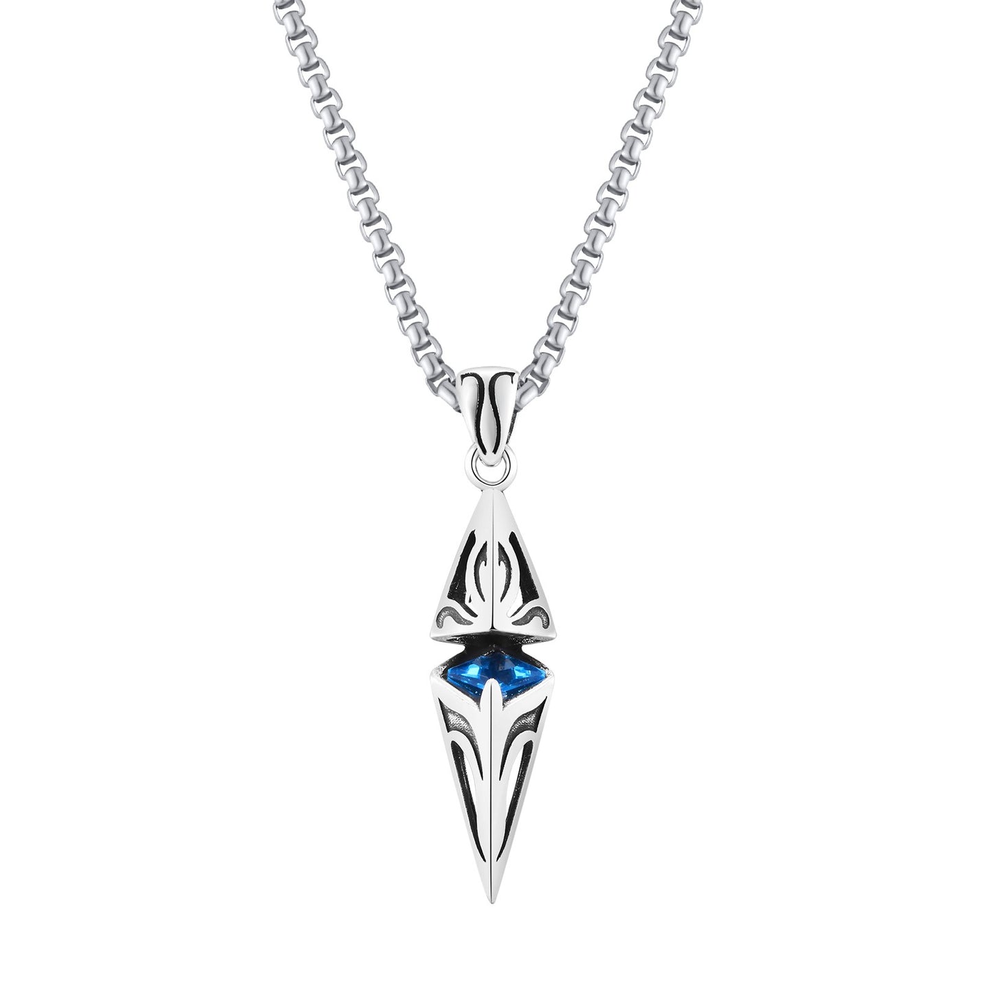 Vnox Stylish Blue Stone Necklaces for Men, Stainless Steel Cube Geometric Pendant Collar Jewelry, Birthday Party Gifts for Him