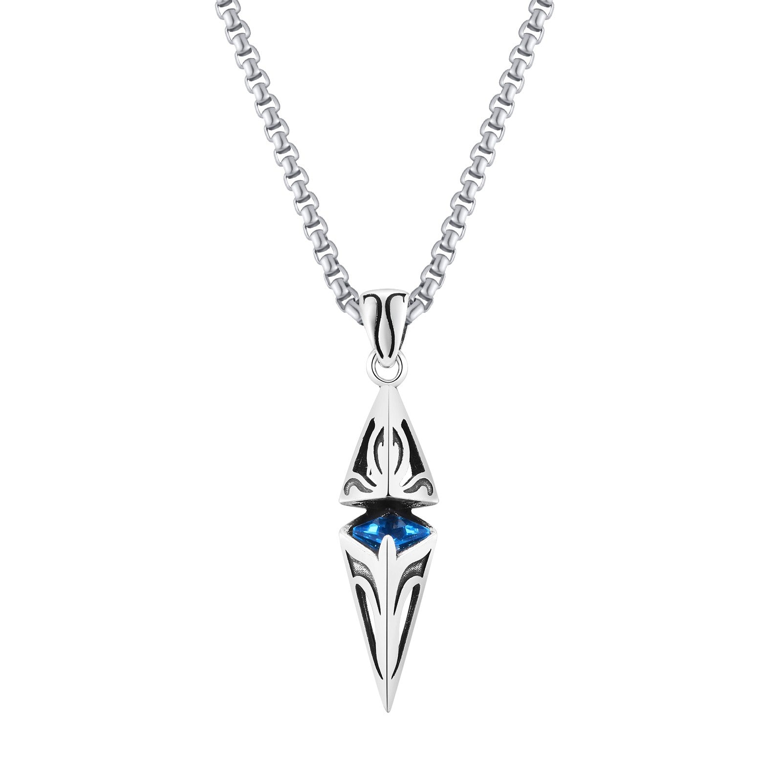 Vnox Stylish Blue Stone Necklaces for Men, Stainless Steel Cube Geometric Pendant Collar Jewelry, Birthday Party Gifts for Him