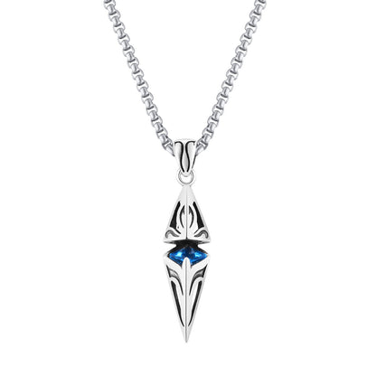 Vnox Stylish Blue Stone Necklaces for Men, Stainless Steel Cube Geometric Pendant Collar Jewelry, Birthday Party Gifts for Him