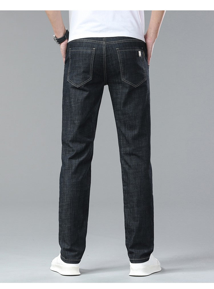 Light Blue Classic Business Casual Cotton Pants Fashion Breathable Denim Elastic Trousers Brand Men's Clothing Straight Jeans