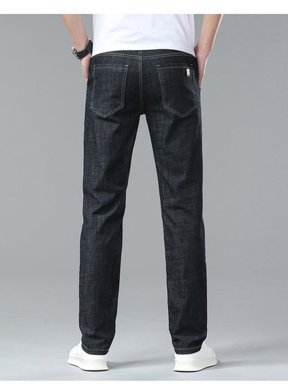 Light Blue Classic Business Casual Cotton Pants Fashion Breathable Denim Elastic Trousers Brand Men's Clothing Straight Jeans