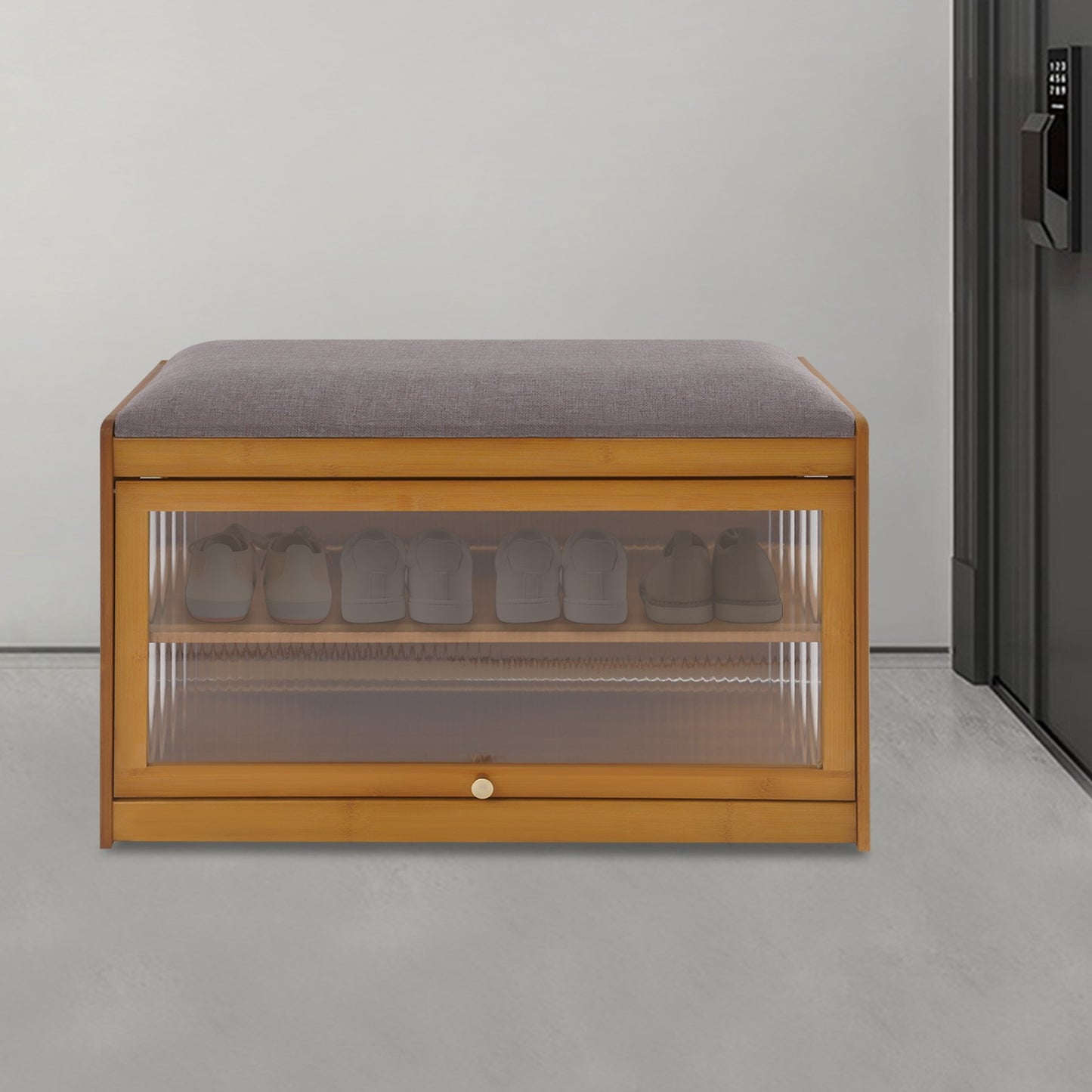 Brown Entryway Shoe Bench Shoe, Rack Bench with Cushion, Modern Hallway Sitting Stool for Home, Living Room, Porch