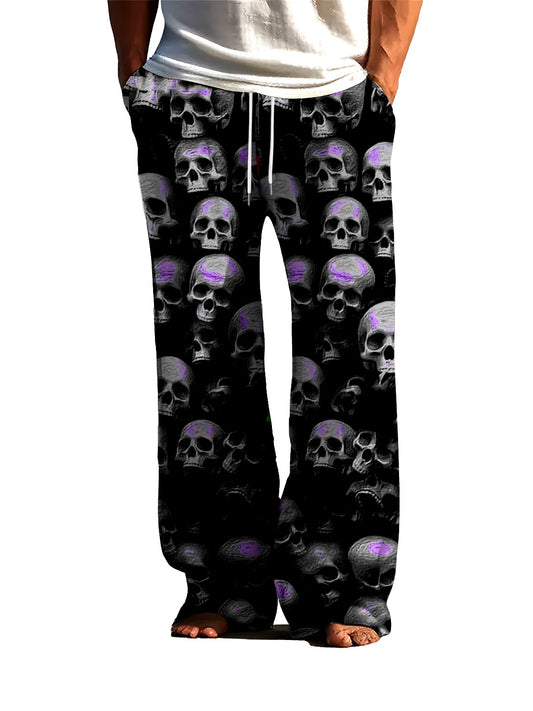 Bold Men's Skull 3D Printed Sleeper Pants Ice Silk Air Conditioning Home Skin friendly Sleeper Pants Can Be Wearing Externally