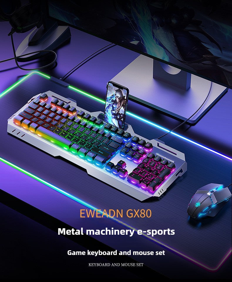 Conjunto de teclado e mouse gamer com fio, retroiluminação colorida, 104 teclas, painel de metal, teclado com sensação mecânica para laptop e desktop