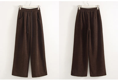 Streamgirl Women Winter Corduroy Pants Dark Brown With Thick Warm Fleece Trousers Corduroy High Waist Loose Pants For Women