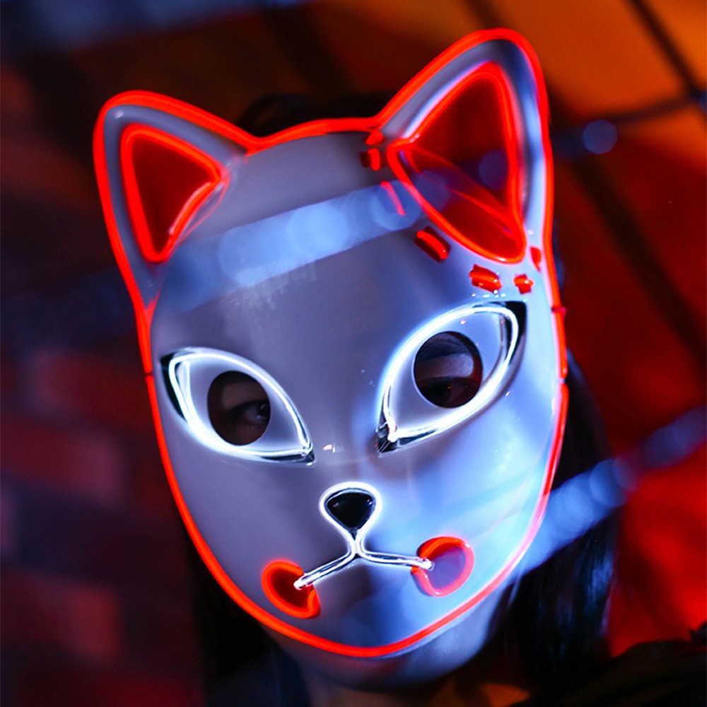 2024 Halloween Neon Mask Cosplay Japanese Anime Neon LED Demon Slayer Mask Halloween Party Costume Props