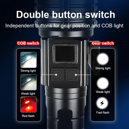 Super Bright Flashlight 10000000LM Torch High Power LED Flashlights Zoomable Lantern Rechargeable Lamp Magnet Tactical Lantern