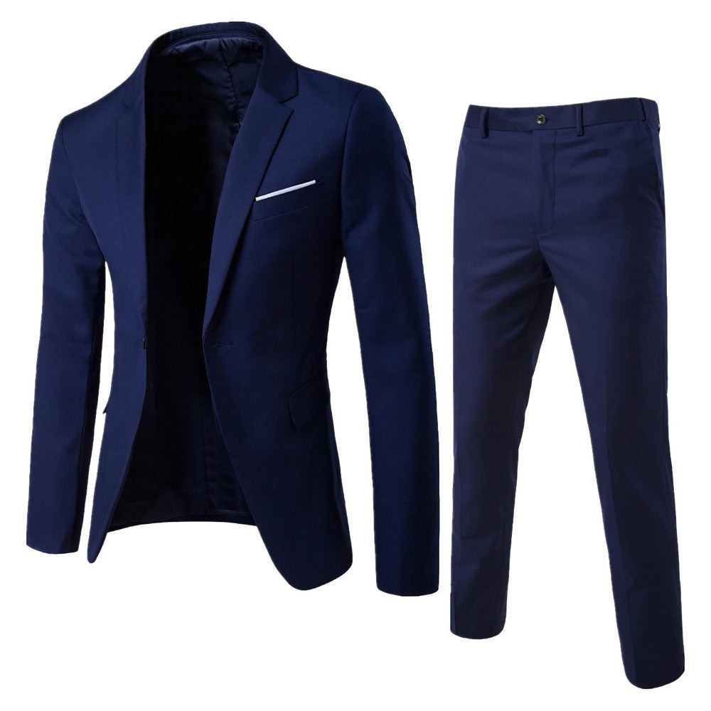 Men's Suit 2-Piece Set - Korean Style Slim Fit Business Formal Blazer for Groom & Best Man