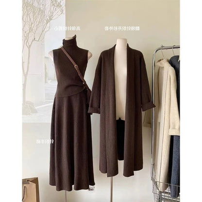 Gentle and Lazy Slimming Knitting 2025 Autumn New Loose Sweater Cardigan Skirt Fashion Set