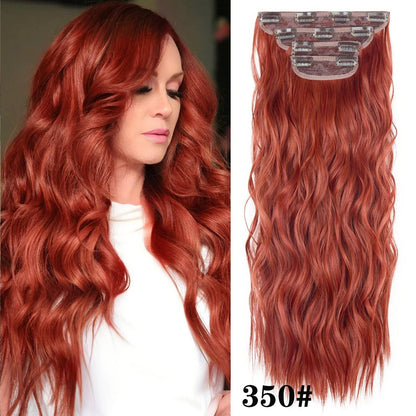Kit 4 Peças Aplique Tic Tac Cabelo Sintético 20 Polegadas Cacheado Longo Grosso Para Mulheres Cabeça Inteira extensões de cabelo sintéticas