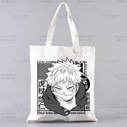 Jujutsu Kaisen Cartoon Shopping Bag Ryomen Sukuna Itadori Yuji Bolsas De Tela Shopper Okkotsu Yuta Gojo Satoru Shopping Jute Bag