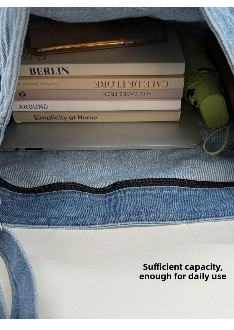 New Denim Shoulder Bag Women Fashion Large Capacity Casual Tote Handle Bag for School Comfortable and Versatile Commute Bag