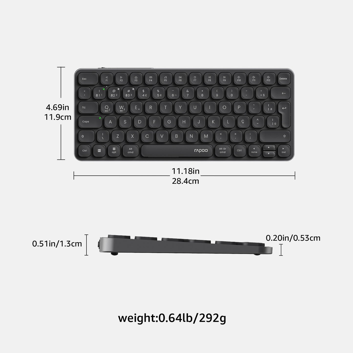 Teclado Sem Fio Bluetooth Multidispositivo Recarregável Rapoo E9050L ABNT2 Português Brasil na Cor Preta com Teclas Multimídia