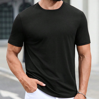Summer Men black T-shirt Short sleeve Solid T shirts  Short Sleeve T Shirt Fashion Soft Black Tee  Clothing Tops