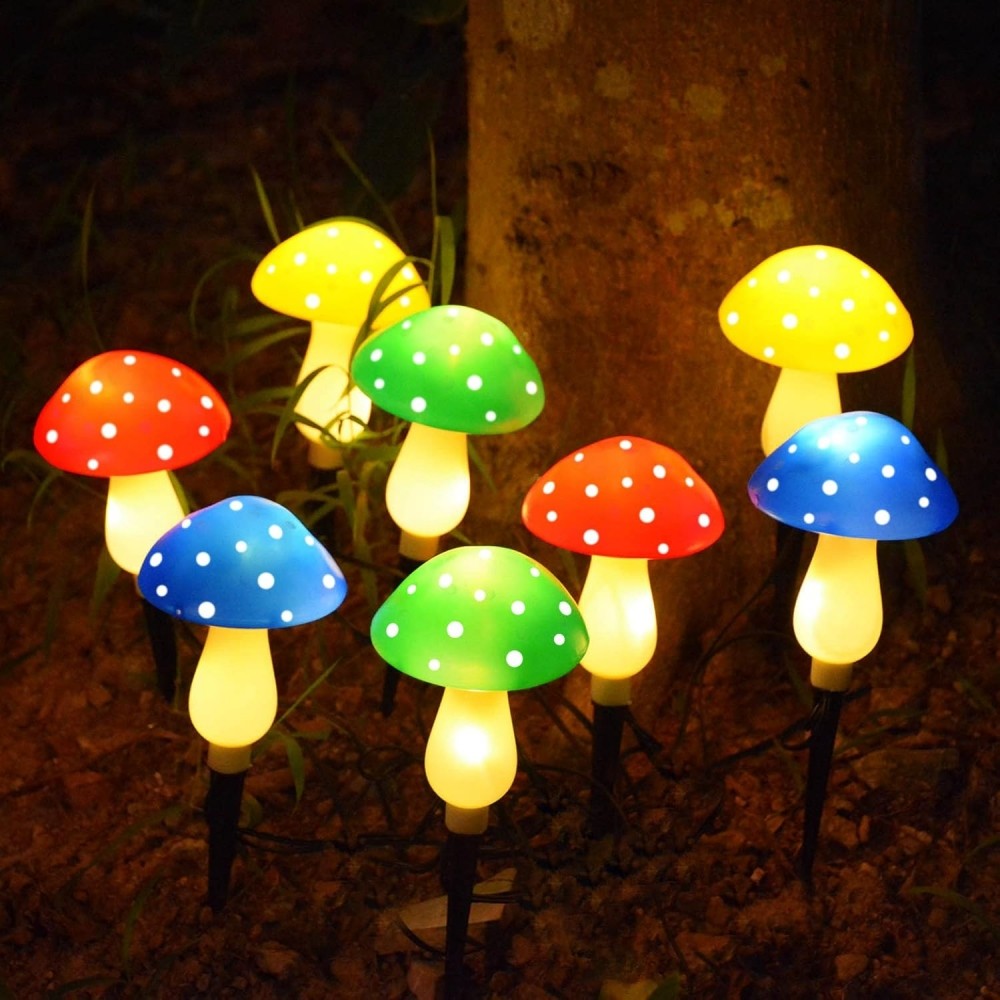Solar Garden Decor Lights Crack Mushrooms Outdoor Decor Stake String Lights Waterproof Solar Pathway Lights Christmas Decoration