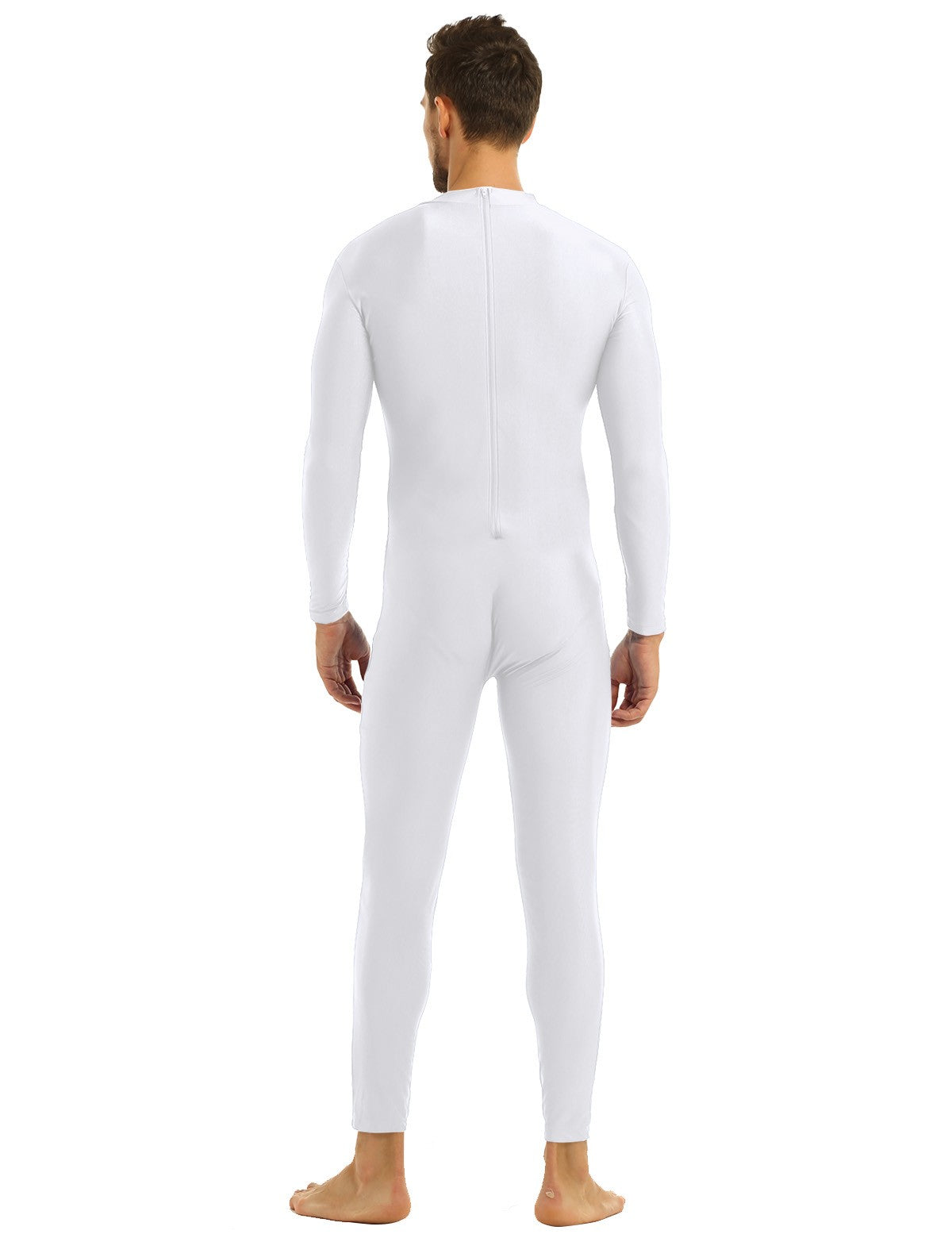 Mens Full Body Spandex Zentai Suit Black Long Sleeve Unitard Adult Zipper Back Footless Ballet Dancewear Bodysuit Costumes