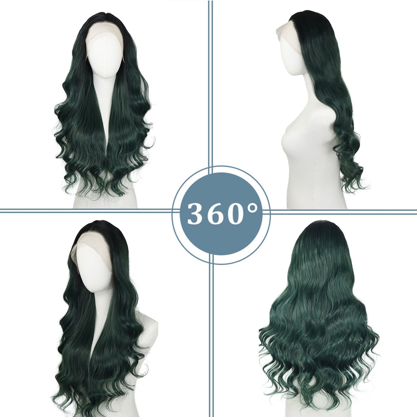Ombre Verde Escuro Ondulado Perucas Sintéticas Raízes Escuras Cosplay Peruca Verde Renda Frente 13x4 Para Mulheres Pré-Arrancada Linha do Cabelo Natural