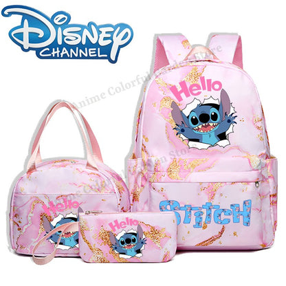 3pcs Disney Stitch Backpack Lunch Bag Pencil Case Set Anime Cartoon Fashion Schoolbag Suit Students New Semester School Supplies