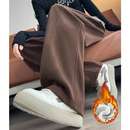 Winter Lady Hot Sale High Waist Thermal Plush Pants Women Chic Straight Leg Fleece Trousers Girls Snow Warm Casual Pants