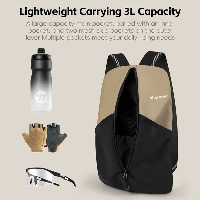 WEST BIKING Portable Lightweight Cycling Backpack Multi-Pocket Design Reflective Water Repellent Trekking Backpack Elastic Strap