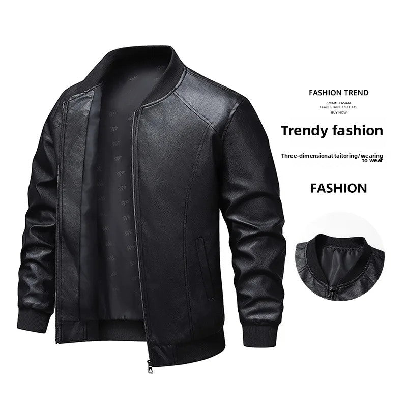 Men's Slim Fit Leather Jacket 2025 New Style Versatile Cool Fashionable PU Leather Coat Casual Streetwear