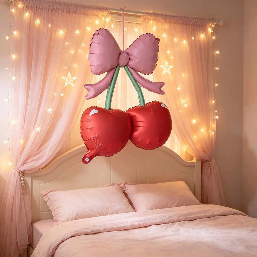 2/4PC Cherry Party Foil Balloons Red Berries And Green Leaves Pattern Girls' Birthdays Summer Parties Dessert Table Decorations