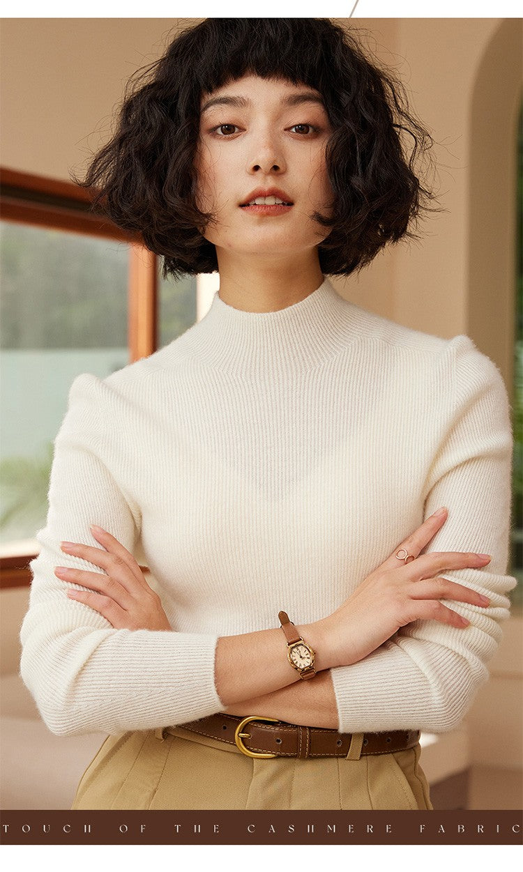 Autumn and winter new women's 100% pure cashmere semi high neck pullover sweater knitted slim fit hot selling women's top