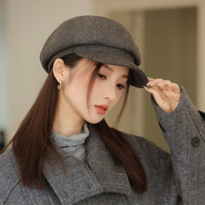 Retro Wool Bow Beret Solid Color Warm Painter Hat Versatile Y2k Newsboy Hat Female