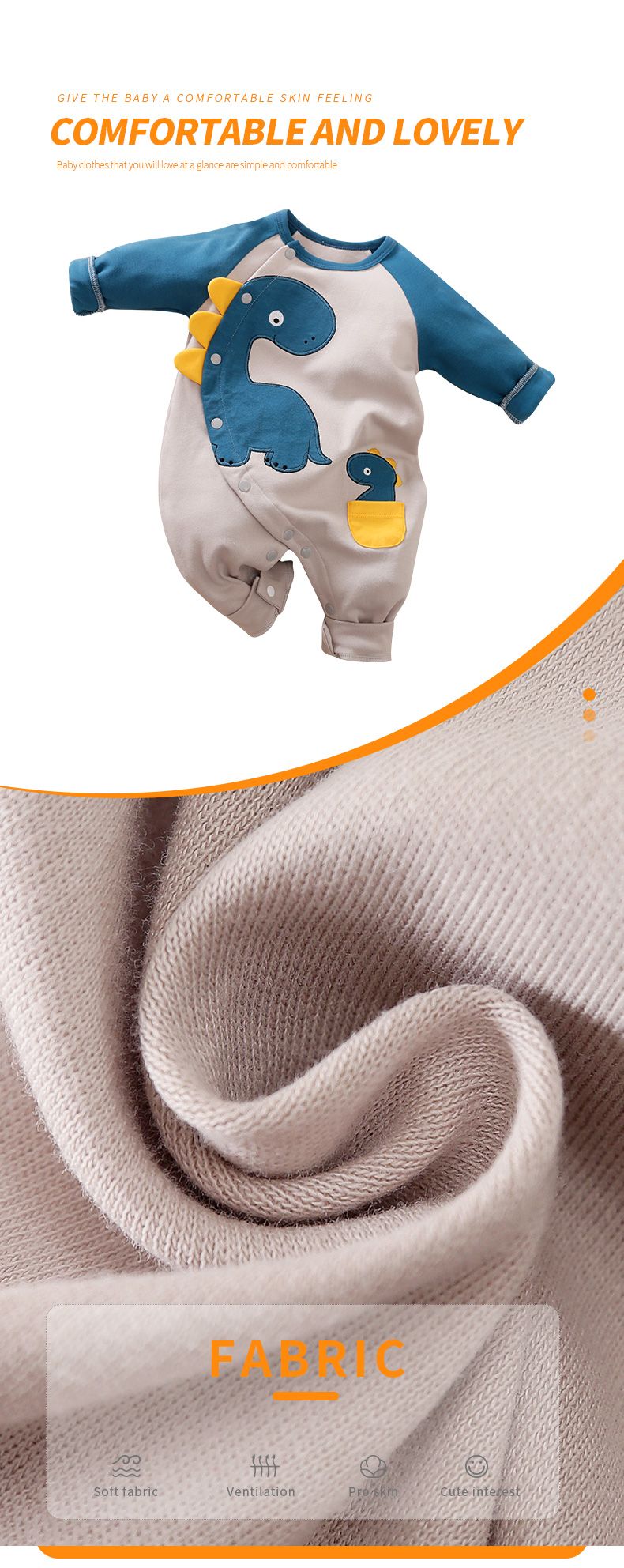 Dinosaur Printed Clothes Spring and Autumn Baby Boys Girls Clothing Cartoon 0-18 months Newborn Baby Newborn Long Sleeve Print