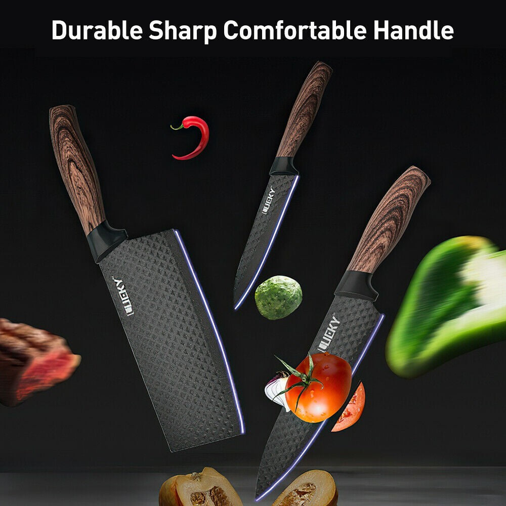 6Pcs/Set Kitchen Knives Set Stainless Steel Forged Kitchen Chef Knife Set Scissors Peeler Slicer Nakiri Paring Knife Gift Case