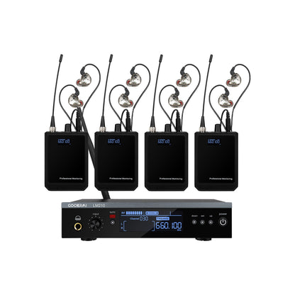 Sistema Sem Fio de Monitoramento Intra-Auricular UHF Gooermi LM210 Canal Estéreo Com Múltiplos Transmissores Para Pequenos Concertos e Home Theater