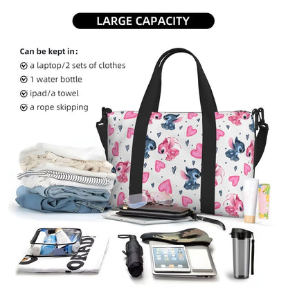 Custom Large SLilo And Stitch Cartoon Tote Bag Women Anime Shopping Shoulder Beach Gym Travel Bag