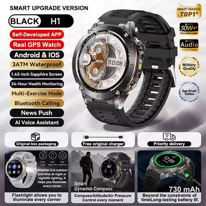 Smartwatch GUHUAVMI IOS Ultra GPS 2025 Novo à prova d'água 10ATM Bússola GNSS de banda dupla integrada Esportivo Militar Masculino Pulseira para NATAÇÃO