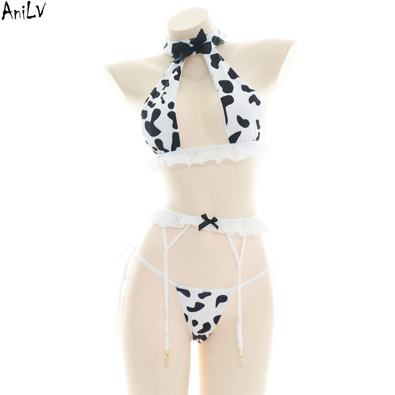 AniLV Cow Series Swimsuit Bodysuit Bikini Maid Unifrom Costume Summer Beach Kawaii Girl Swimwear Skirt Uniform Set Cosplay