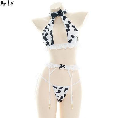 AniLV Cow Series Swimsuit Bodysuit Bikini Maid Unifrom Costume Summer Beach Kawaii Girl Swimwear Skirt Uniform Set Cosplay