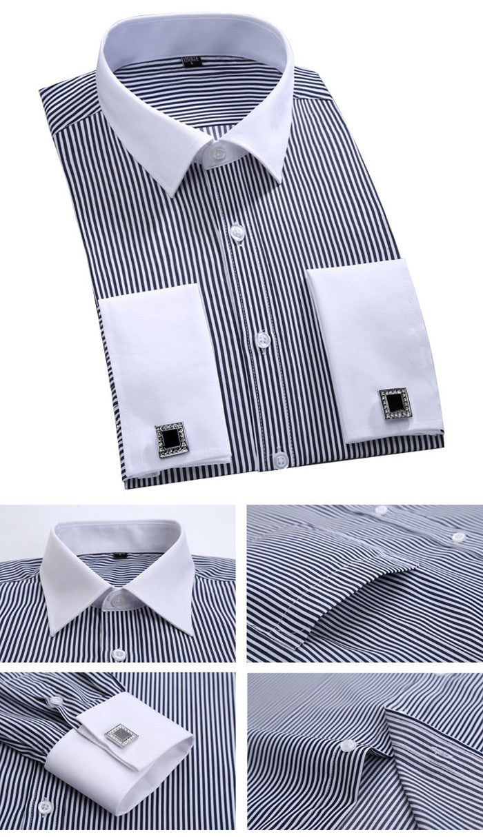 Men's French Cuff Dress Shirt  Long Sleeve Formal Business Buttons Male Shirts Regular Fit Cufflinks Shirt Plus size 6XL