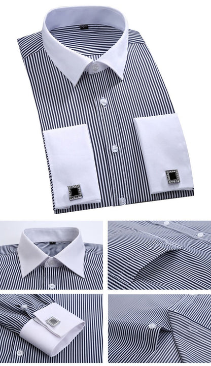 Men's French Cuff Dress Shirt  Long Sleeve Formal Business Buttons Male Shirts Regular Fit Cufflinks Shirt Plus size 6XL