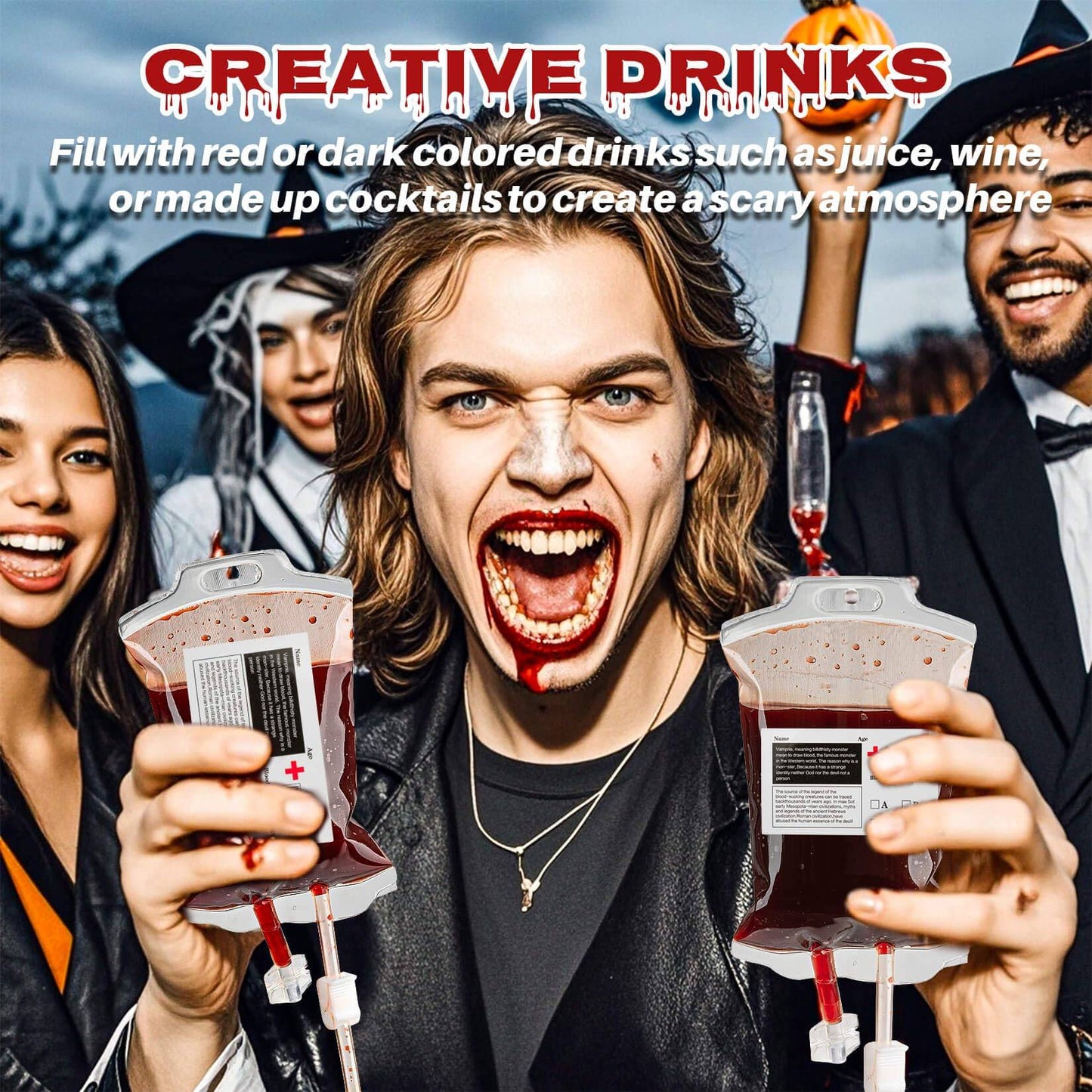 10-100PCS Halloween Blood IV Bags for Drink and Clips Pouch Prop Energy Vampire for Zombie Hospital Theme Halloween Decor Supply