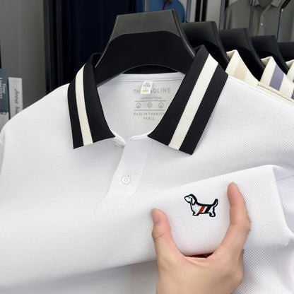 Men's 100% Cotton Original Design Printed Long Sleeved Polo Shirt Spring Autumn Simple Fashion Business Lapel T-shirt Men's Wear