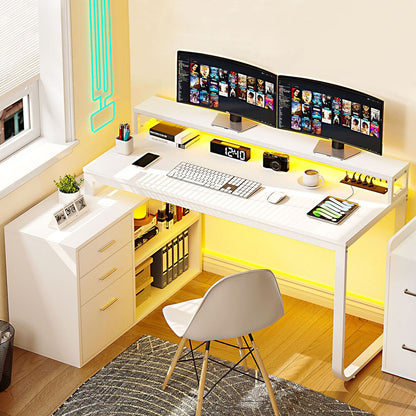 Mesa de computador para jogos em L com gavetas para arquivos para escritório em casa
