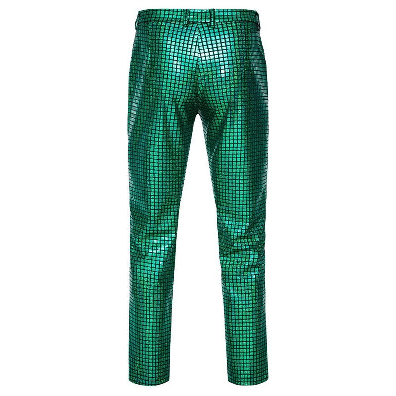 Novas Calças Masculinas Luxuosas de Terno Xadrez com Lantejoulas Moda Masculina Festa de Dança Bar KTV Casual Calças Pequenas Elásticas