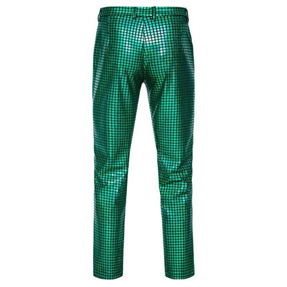 Novas Calças Masculinas Luxuosas de Terno Xadrez com Lantejoulas Moda Masculina Festa de Dança Bar KTV Casual Calças Pequenas Elásticas