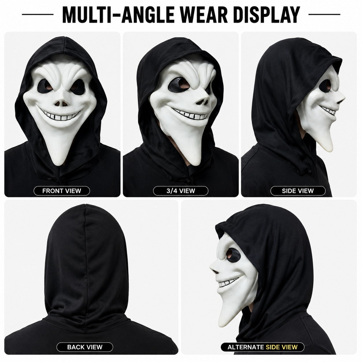 Ghost Face Mask with Hood Halloween Costume Scary Movie Funny Killer Cosplay Prop for Adults Horror Party