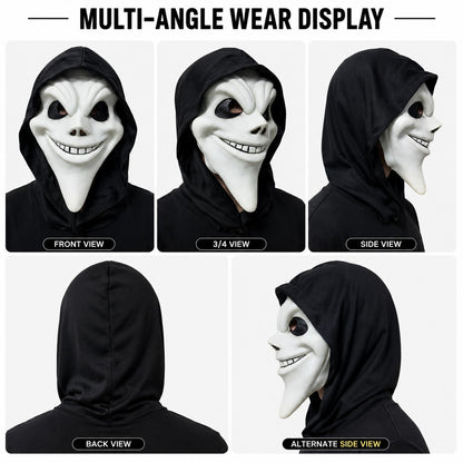 Ghost Face Mask with Hood Halloween Costume Scary Movie Funny Killer Cosplay Prop for Adults Horror Party