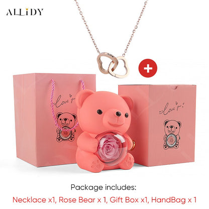 2025 Hot Eternal Rose Teddy Bear Gift Box with Custom Necklace Jewelry Set Valentine's Birthday Holiday Gift Back School Gift